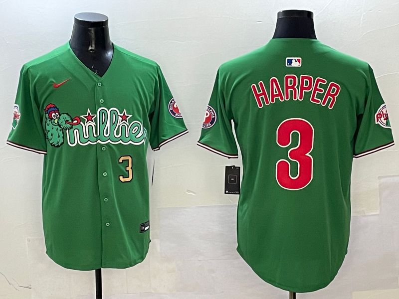 Men Philadelphia Phillies #3 Harper Green Three generations Joint Name Game 2025 Nike MLB Jersey style 4->philadelphia phillies->MLB Jersey